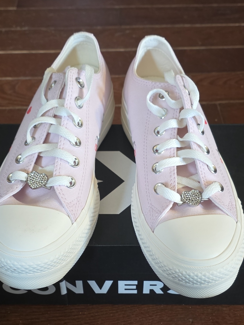 Converse Women’s Light Pink Low-Top Canvas Sneakers with Heart Charm